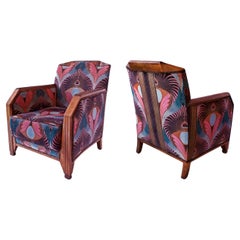 Paire de bergères/chaises club en acajou de la fin de l'Art Déco français, Maurice Dufrene