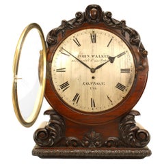 English Georgian Mahogany Mantel Clock, Hand-Carved, Circa 1850, UK