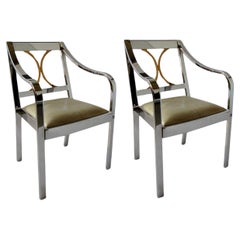 Pareja de Sillones Modernos Americanos de Acero Pulido y Latón, Karl Springer