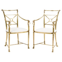 Mid-Century Brass Armchairs by La Barge, 1950s Hollywood Regency