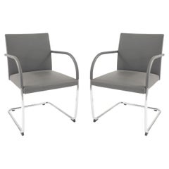 Hand-Crafted Gray Leather Armchairs with Chrome Base, 20th Century