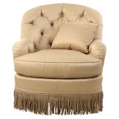 Victorian Tub Armchair, Beige Tufted Upholstery, Circa 1890