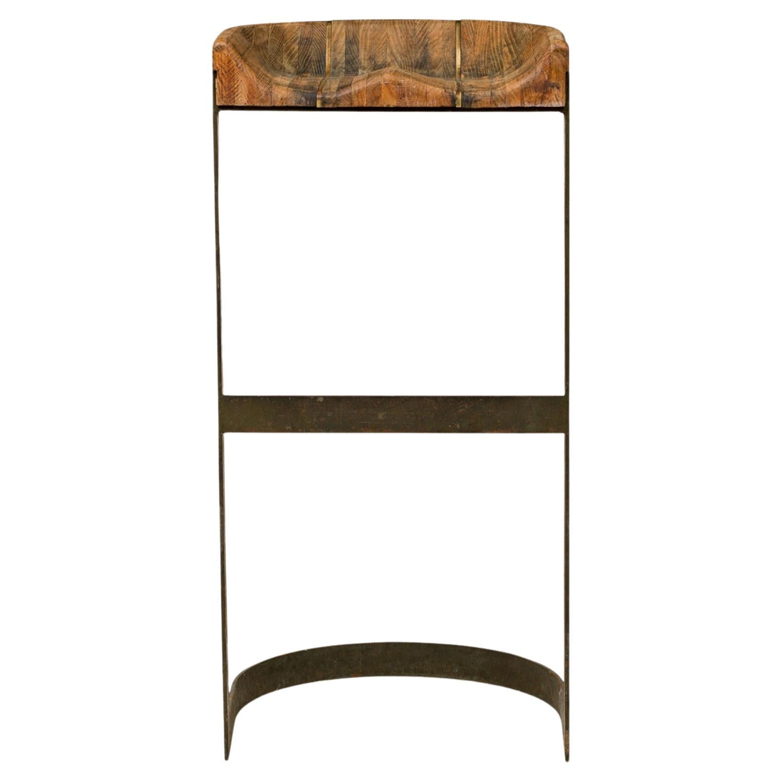 Pair of Warren Bacon Brass & Wood Horseshoe Cantilever Barstools