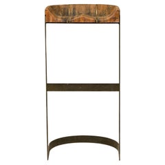 Pair of Warren Bacon Brass & Wood Horseshoe Cantilever Barstools