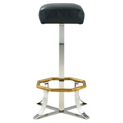 Mid-Century American Bar Stools, Chrome & Black Leather, Circa 1955