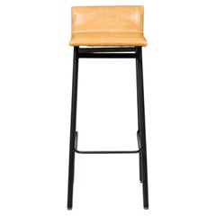 Set of 4 Vista Black Enamel Barstools with Mustard Upholstered Scoop Seats