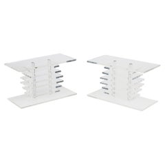 Ein Paar Karl Springer Contemporary American Stacked Clear Lucite Bänke