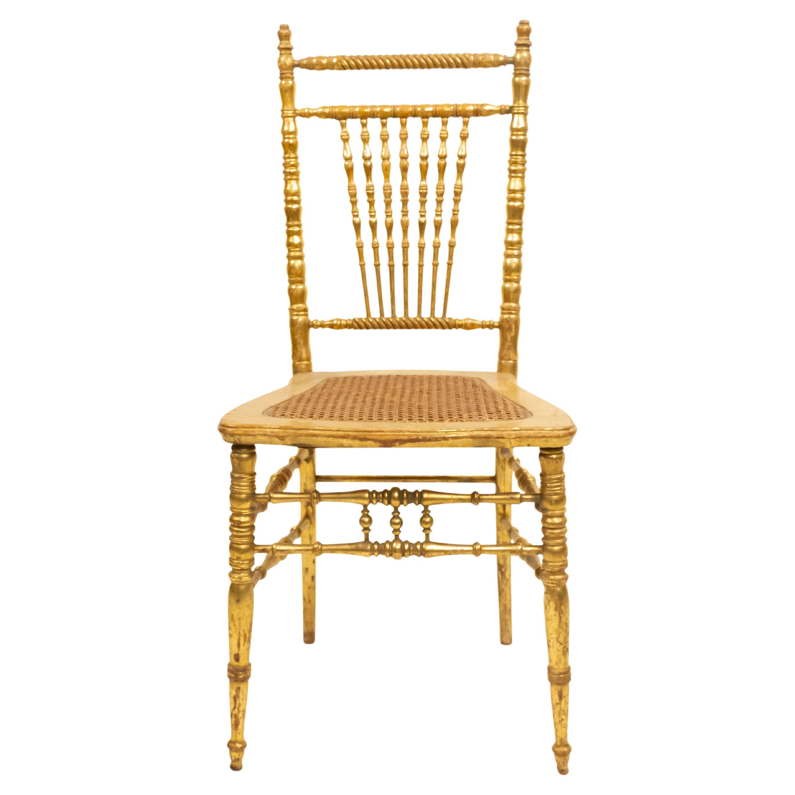 Mid-20th Century French Giltwood Side Chairs with Cane Seats For Sale