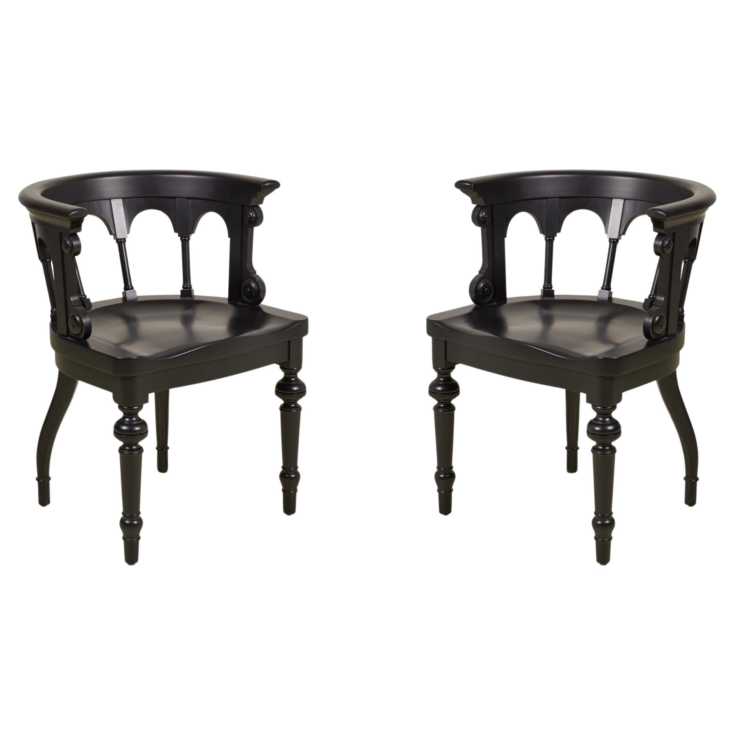 Set of 8 English Victorian Round Backed Painted and Carved Dining Chairs