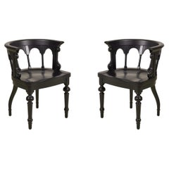 Set of 8 English Victorian Round Backed Painted and Carved Dining Chairs