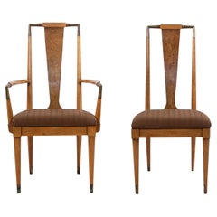 Set of 6 Mid-Century Maple Dining Chairs with Brass Accents, 1950s