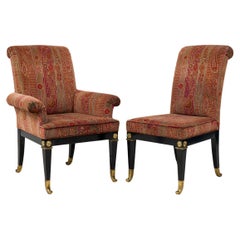 Set of 8 Russian Lacquered, Bronze Mounted, & Red Upholstered Dining Chairs