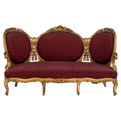 French Victorian Giltwood Settee, Hand-Carved, Circa 1890