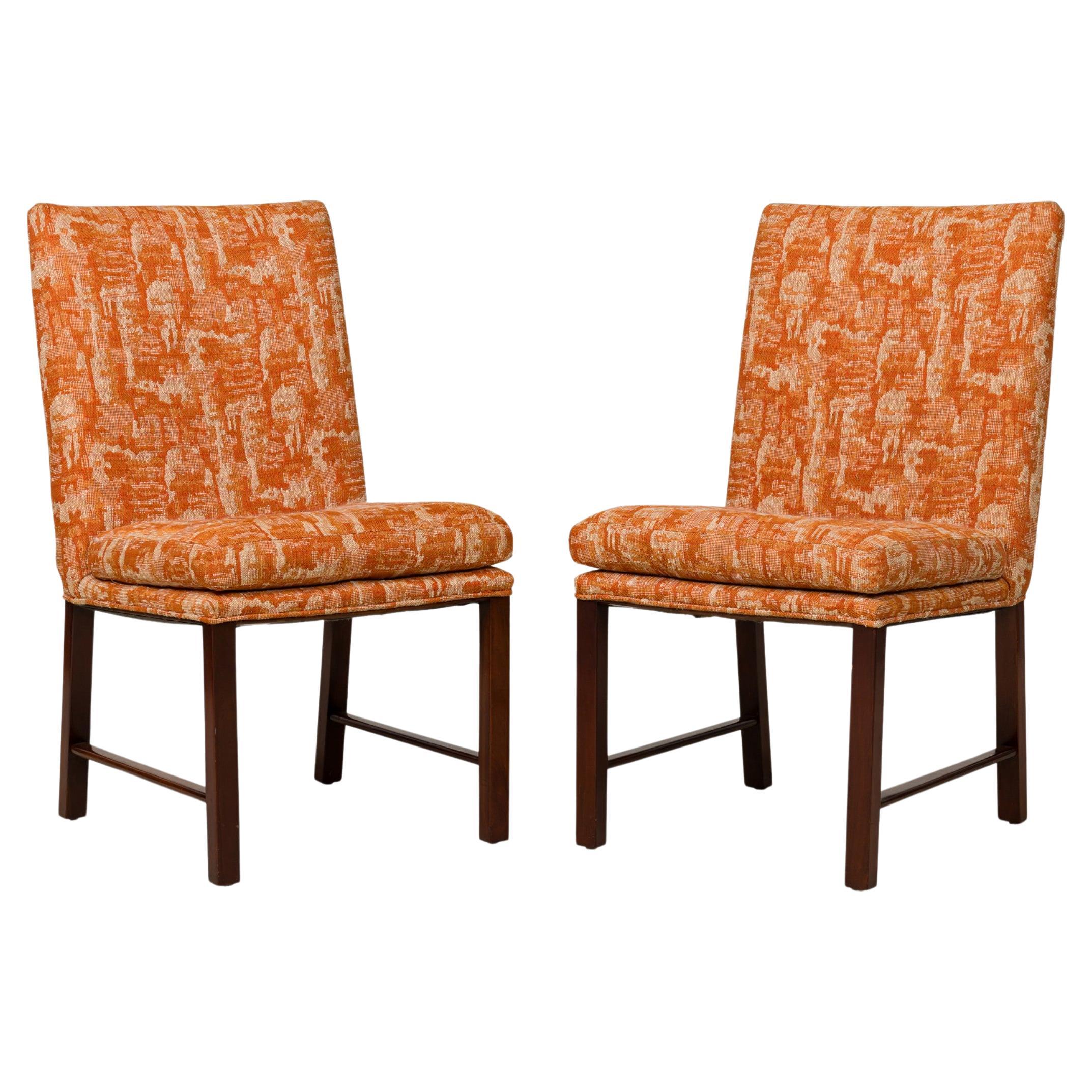 Set of 6 Wooden Dining Chairs with Abstract Beige/Orange Upholstery