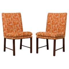 Set of 6 Wooden Dining Chairs with Abstract Beige/Orange Upholstery