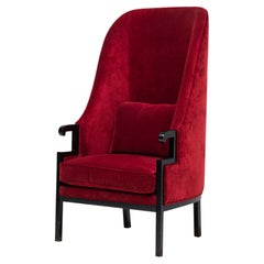 Milo Baughman Mid-Century High Back Wing Armchair, Red Velvet, 1950s