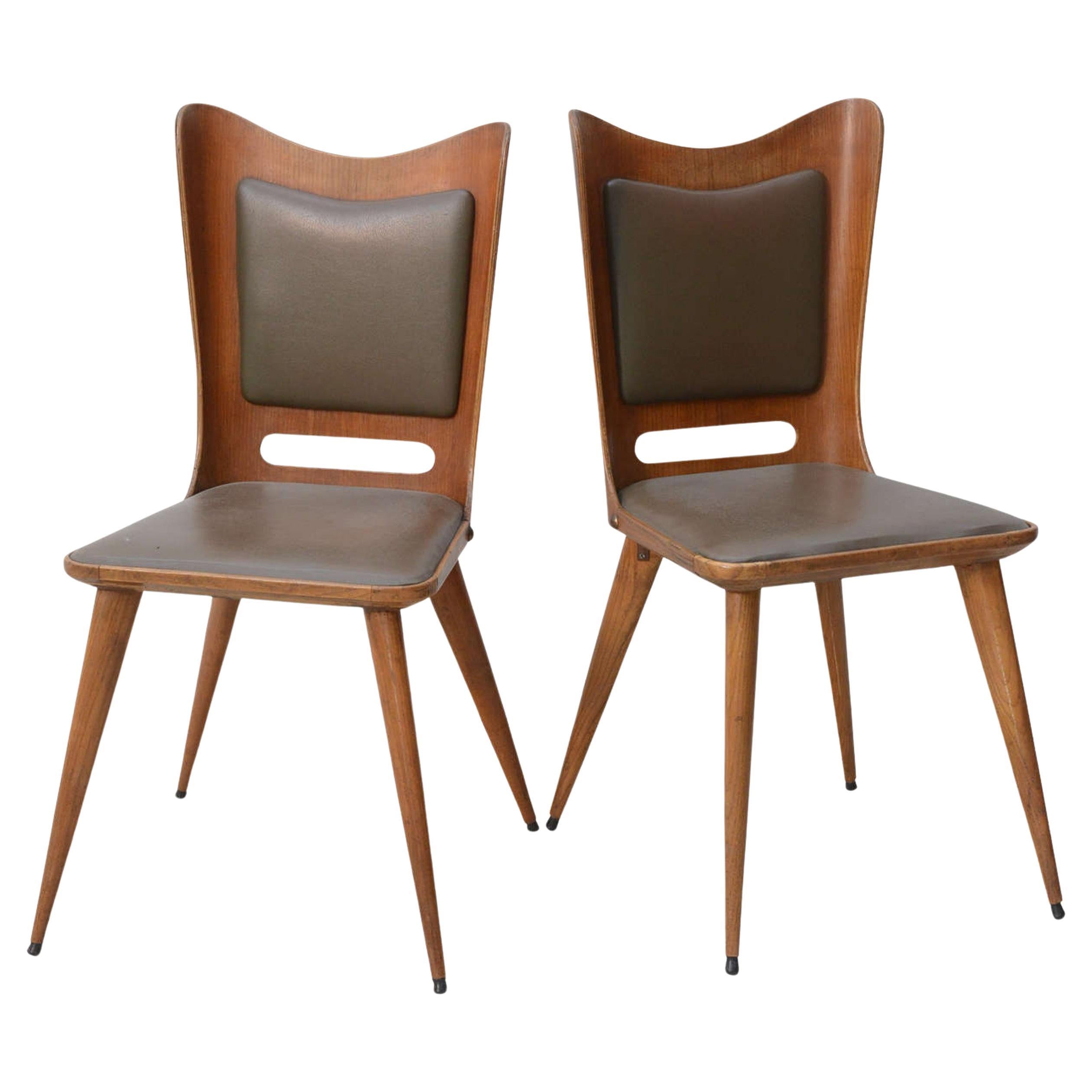 Pair of Italian Modern Walnut Side Chairs, Guglielmo Ulrich