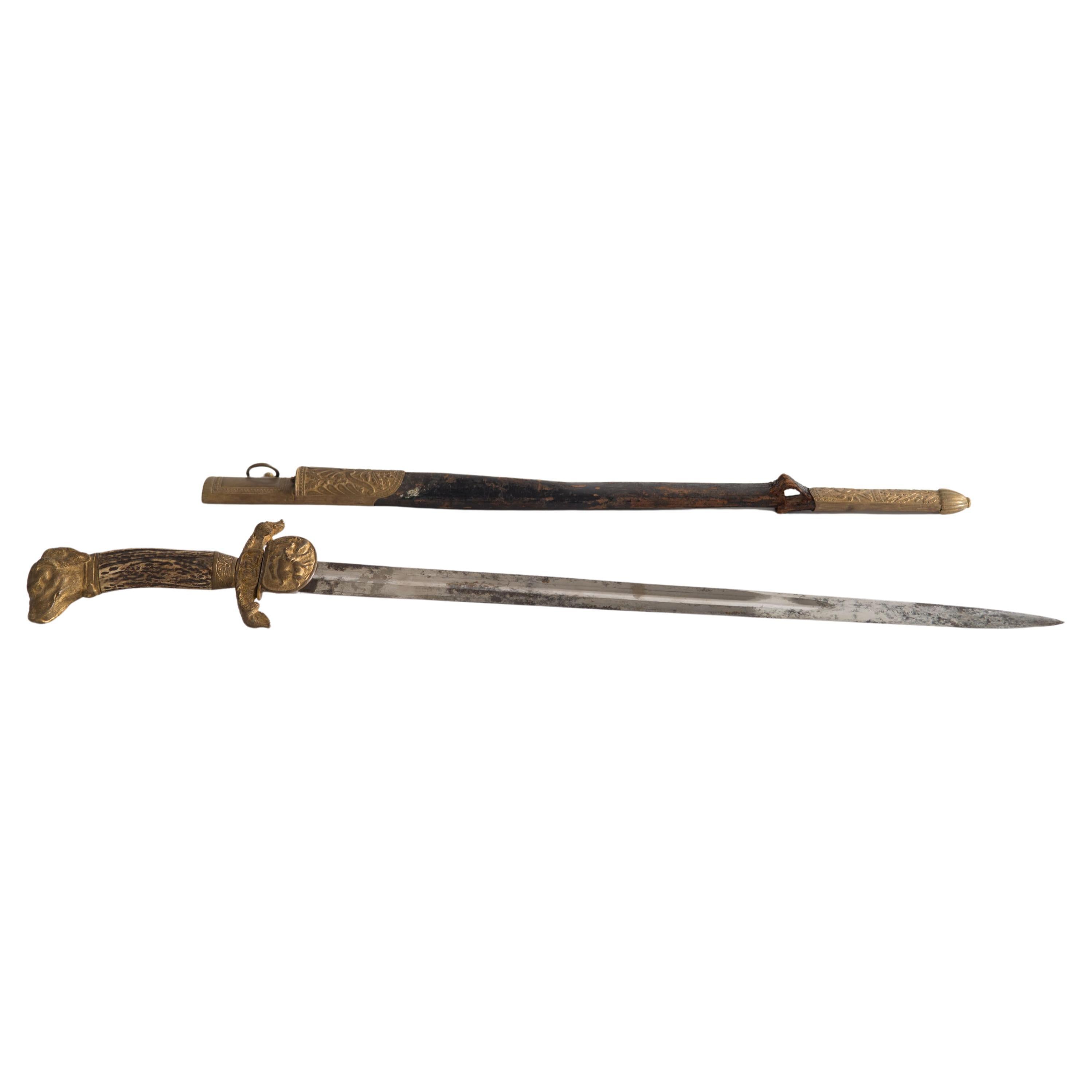 Continental Bronze Dore Ceremonial Dog Pommel Sword with Scabbard