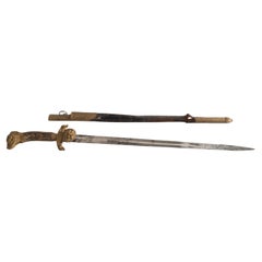 Continental Bronze Dore Ceremonial Dog Pommel Sword with Scabbard