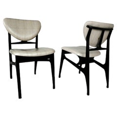 Carlo di Carli Italian Modern Ebonized Wood & Faux Beige Snakeskin Side Chairs