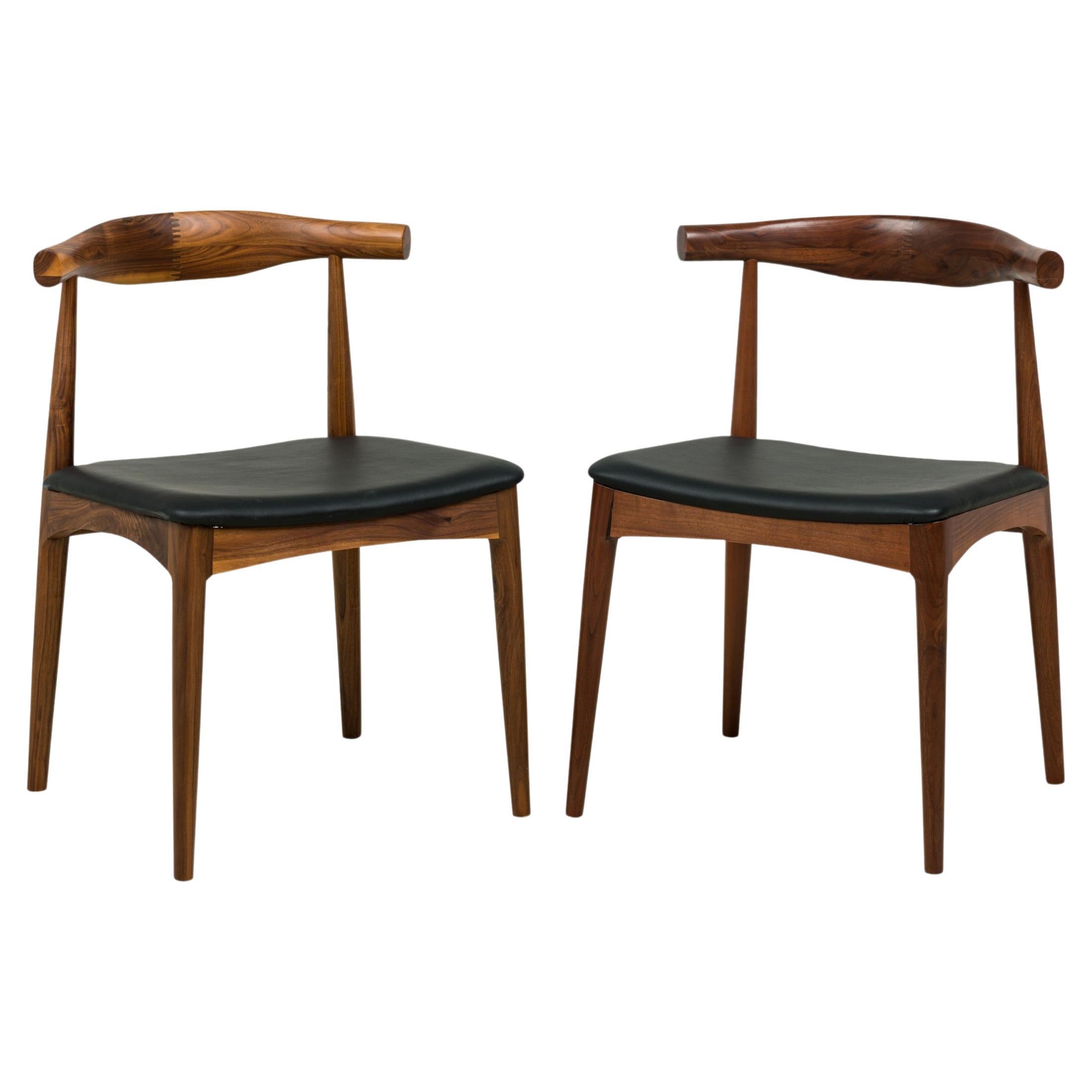 Chaises d'appoint de salle à manger en noyer et cuir Brown foncé, style milieu de siècle "Silva