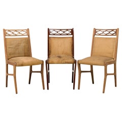 Ensemble de 5 chaises de salle à manger italiennes tapissées beige du milieu du siècle dernier de Gio Ponti