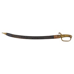 English Renaissance Curved Brass Sword and Leather Scabbard