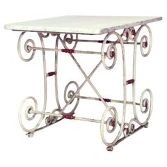 Table de boucher française ancienne avec plateau en marbre, CIRCA 1890
