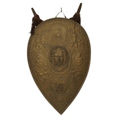 Italian Renaissance Gilt Metal Shield, Hand-Painted, Italy, Circa 1850