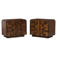 Coppia di Comodini moderni "a cubo" in mogano Lane Furniture