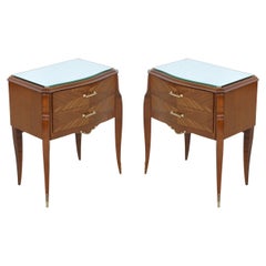 Paar französische Art-Déco-Kommoden aus Ahornfurnier mit 2 Schubladen und Spiegeln und Spiegelplatten