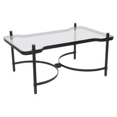 Mesa baja moderna francesa de hierro, latón y cristal, Jacques Adnet