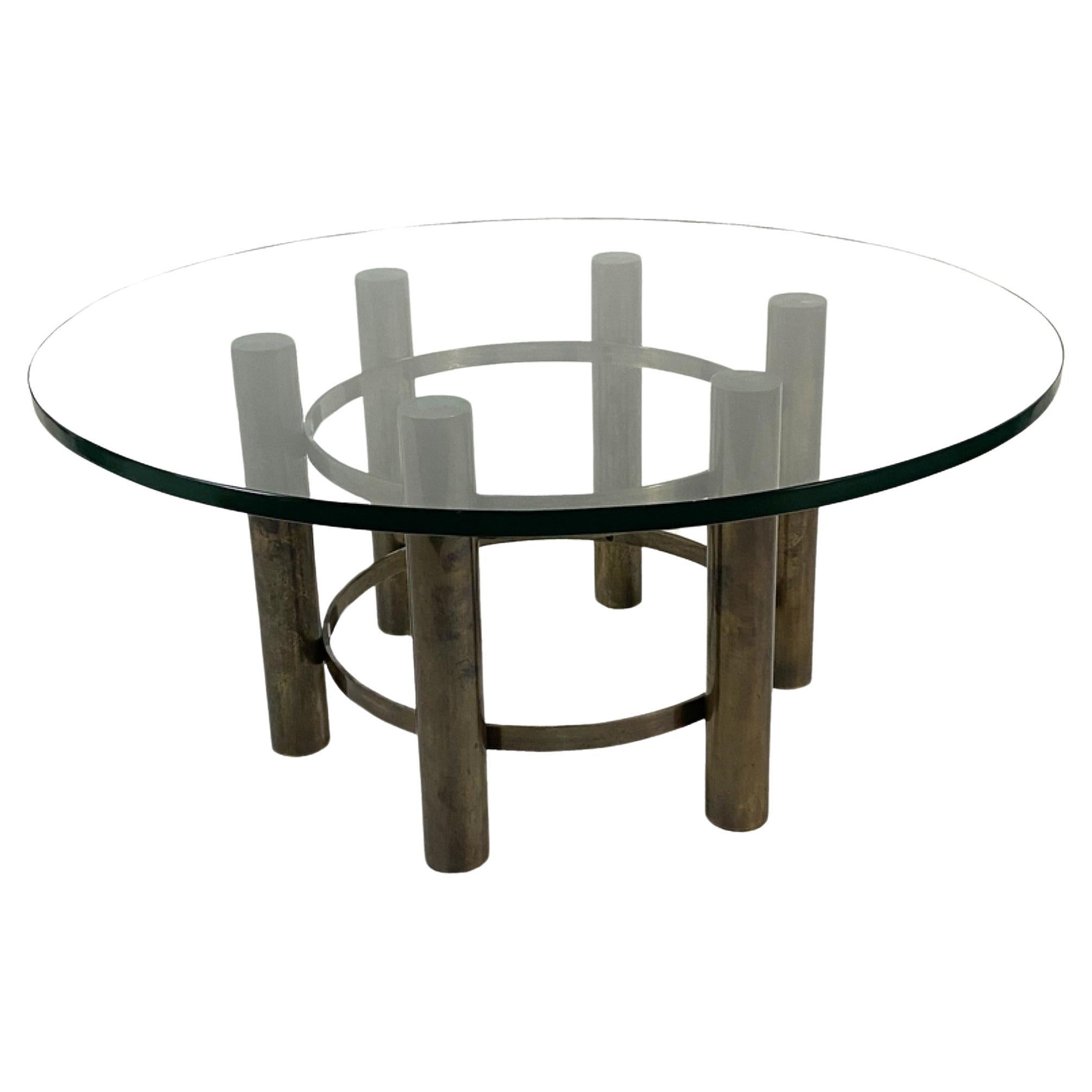Round Glass Top Coffee Table with Bronze Base