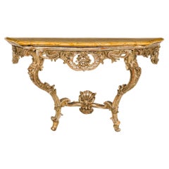 Italian Rococo Console Table, Silver Gilt with Marble Top, Circa 1750