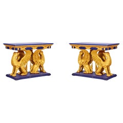 Pair of English Regency Console Tables with Gilt Eagle Bases