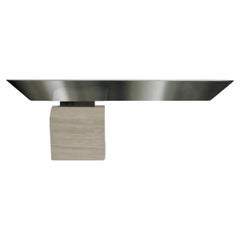 American Modern Chrome and Travertine Illuminated Console Table