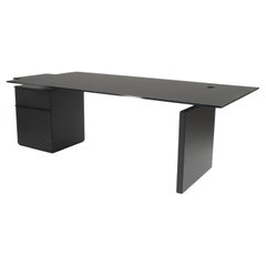 Hand-Crafted Contemporary Icon Desk in Black Satin Glass, Modern Style