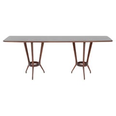 Italian Modern Mahogany, Brass and Black Glass Console Table, Guglielmo Ulrich