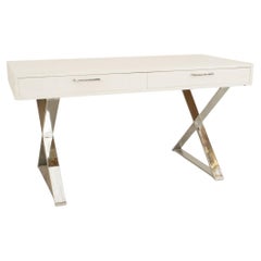 Vintage American Post-War White Wooden Table Desk with Chrome Base