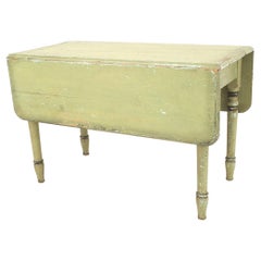 American Country Rustic Green Painted Drop Leaf Table