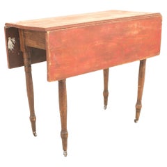 Antique Red Pine Drop Leaf Dining Table, Rustic Style, Circa 1850