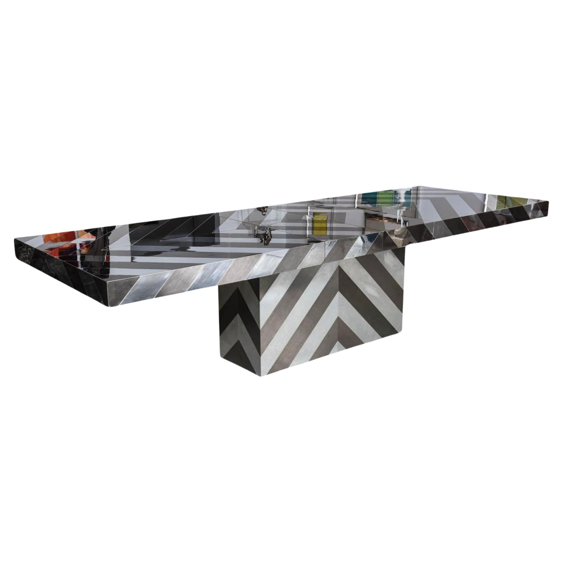 American Modern Mixed Metal Extension Dining Table, Paul Evans For Sale