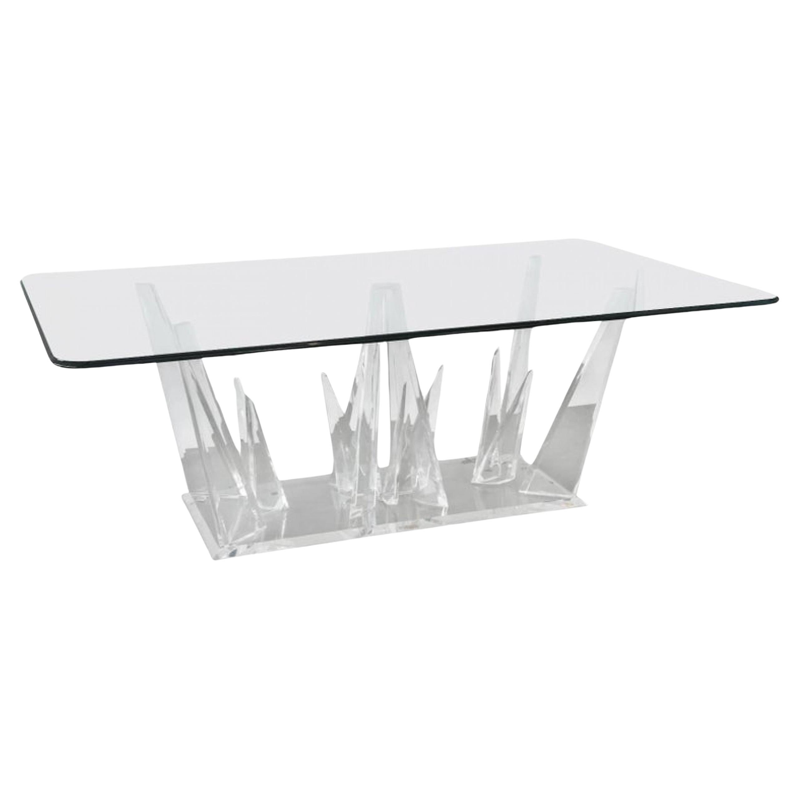 Table de salle à manger ou de centre moderne américaine en lucite et verre, Charles Hollis Jones