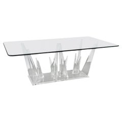 Table de salle à manger ou de centre moderne américaine en lucite et verre, Charles Hollis Jones