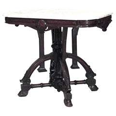 American Victorian Eastlake Walnut and Marble End Table