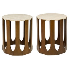 Harvey Probber Mid-Century End Tables with Travertine Tops, 1955