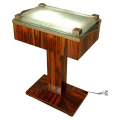 French Art Deco End Table, Palisander Wood, Etched Glass Top, 1930s