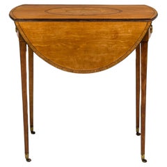 English George III Drop Leaf Oval Inlaid Pembroke Table