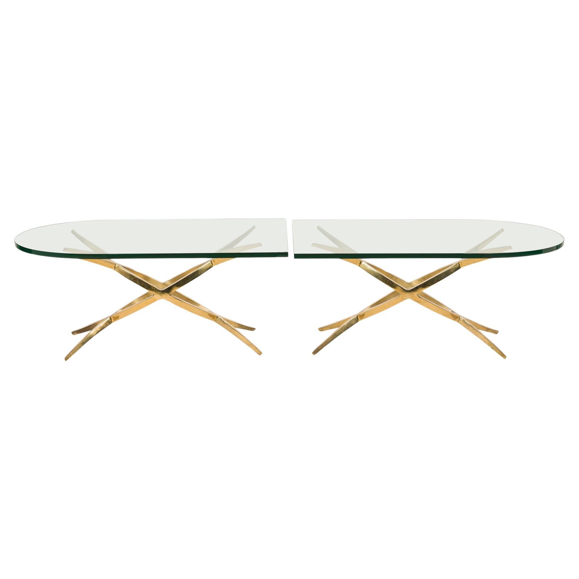 Pair of Contemporary American Bronze & Glass Sectional Cocktail Tables