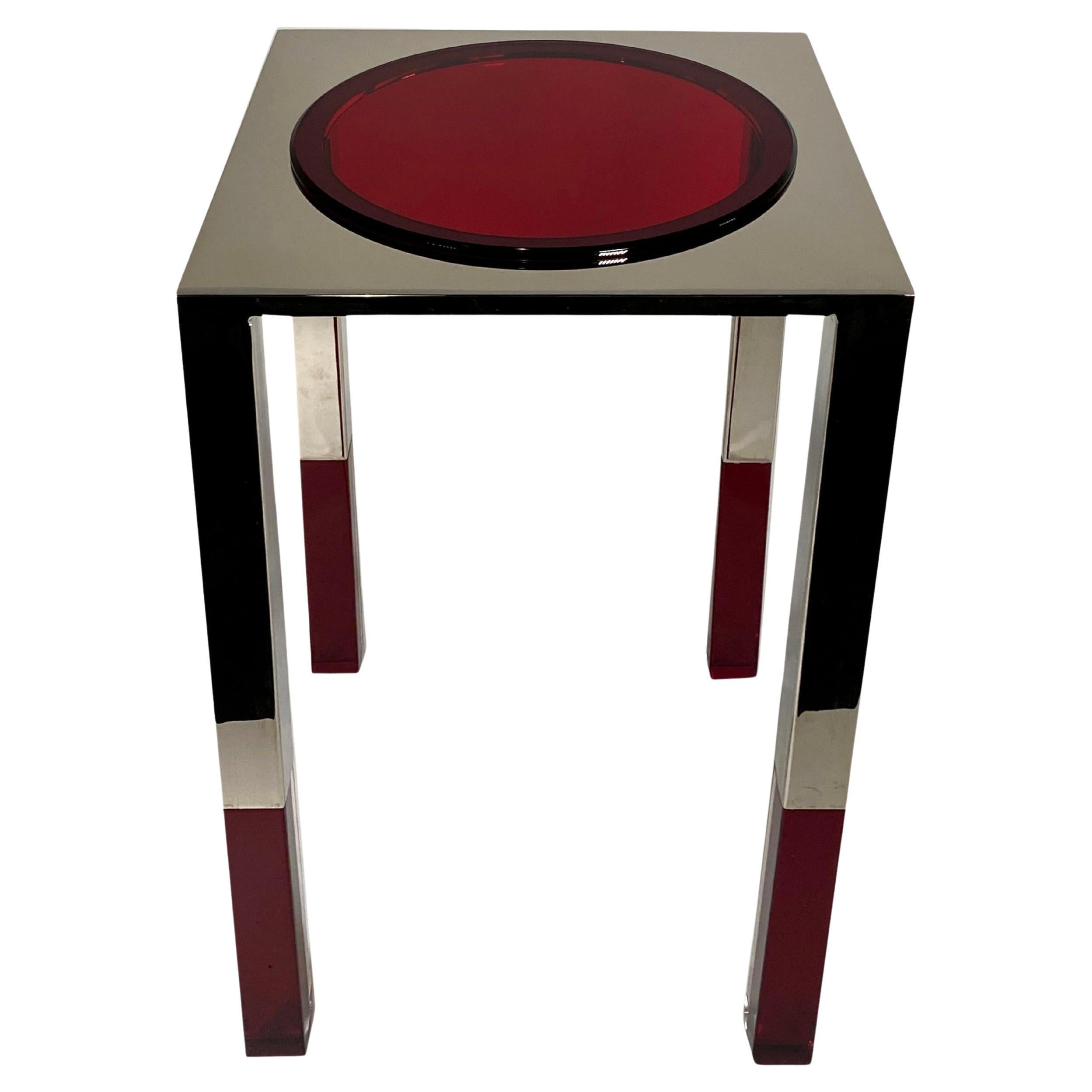 American Modern Polished Nickel and Lucite Table, Charles Hollis Jones